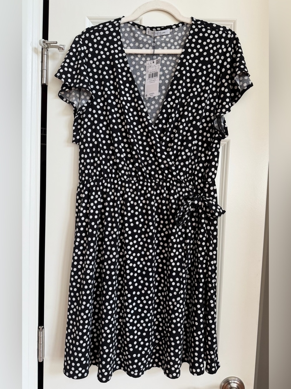 NWT Women’s Violeta by MANGO UK Black White Polka Dot Wrap Dress Size US 14 MNG